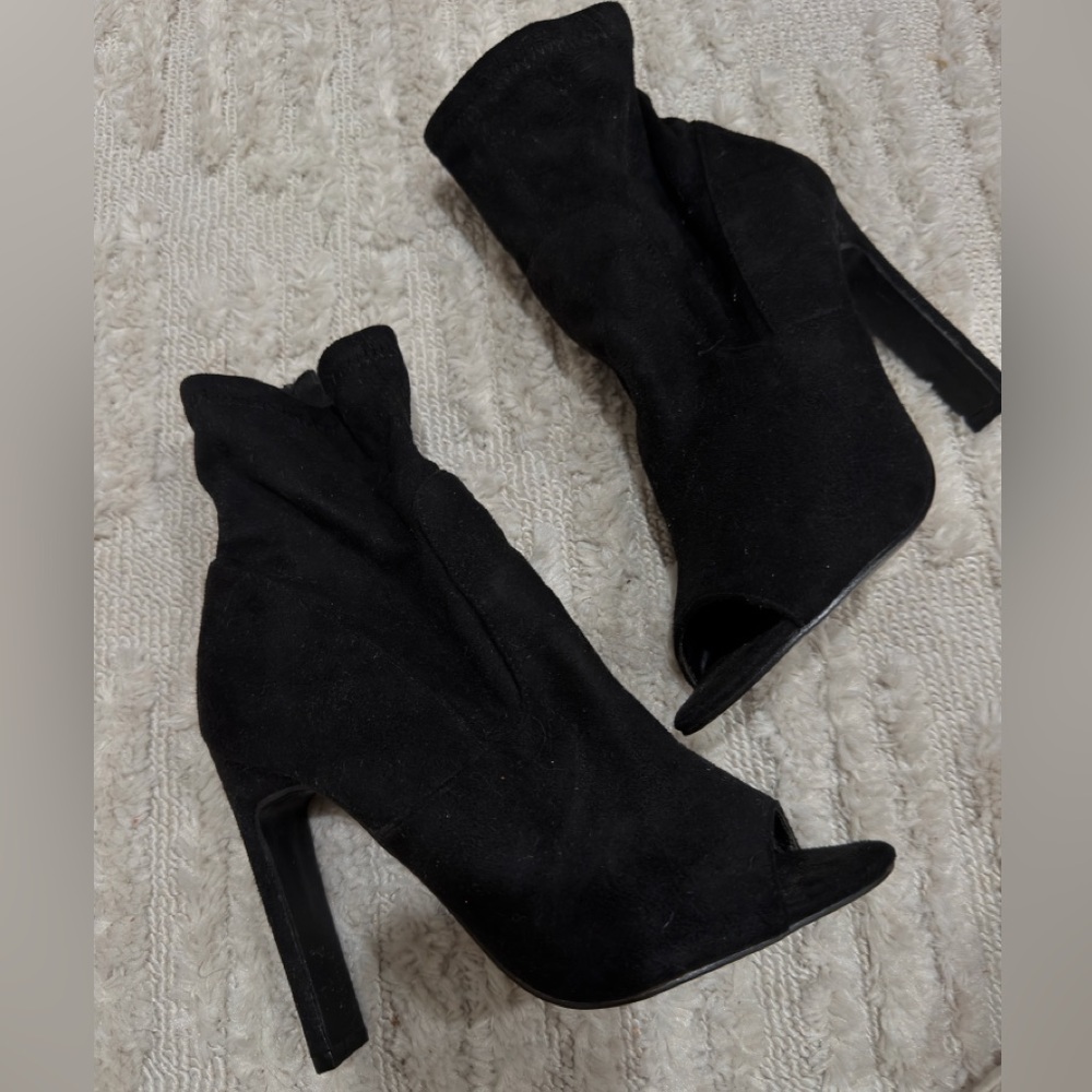 Black Peep-Toe High Heel Ankle Boots - Women Shoes